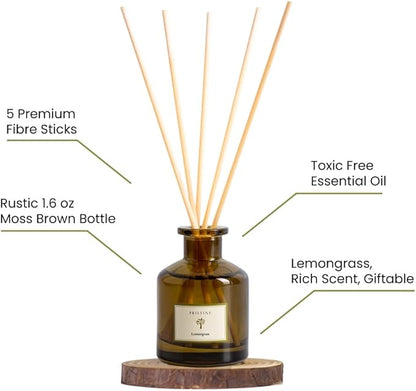 PRISTINE Lemongrass Reed Diffusers for Home & Bathroom | Fresh Lemongrass & Citronella Room Fragrance, Oil & Room Diffusers with Reeds Stick | Refreshing Home Fragrance Scent