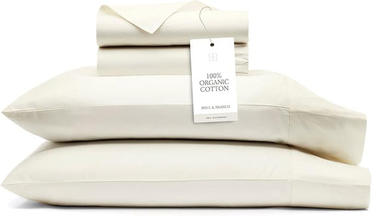 BOLL & BRANCH Signature Hemmed Sheet Set - King, Cream - Luxury 100% Organic Cotton - Includes 1 Flat, 1 Fitted, 2 Pillowcases - Buttery Soft