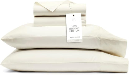 BOLL & BRANCH Signature Hemmed Sheet Set - California King, Cream - Luxury 100% Organic Cotton - Includes 1 Flat, 1 Fitted, 2 Pillowcases - Buttery Soft
