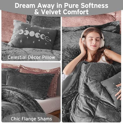 Intelligent Design King Comforter Set, Velvet Comforter Set , Luxury Diamond Quilting Comforter Set, Fluffy Comforter Bed Set with Decorative Pillowand 2 Shams, 4 Piece Grey, King/ Cal King