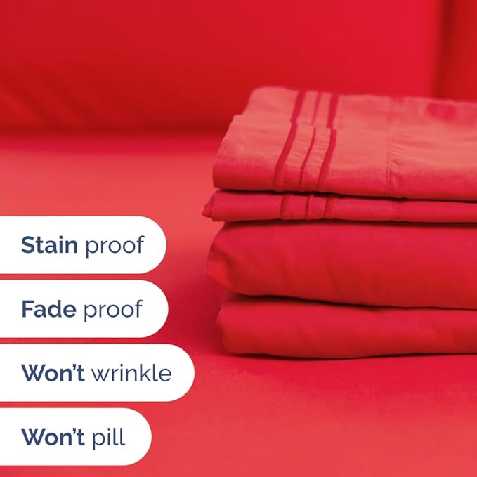 Full XL Size 4 Piece Sheet Set - Comfy Breathable & Cooling Bed Sheets Set - Hotel Luxury Bedding for Women, Men, Kids, Teens, Boys & Girls - Deep Pockets, Ultra-Soft, Wrinkle Free - Oeko-Tex - Red