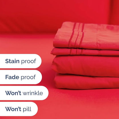 Full XL Size 4 Piece Sheet Set - Comfy Breathable & Cooling Bed Sheets Set - Hotel Luxury Bedding for Women, Men, Kids, Teens, Boys & Girls - Deep Pockets, Ultra-Soft, Wrinkle Free - Oeko-Tex - Red