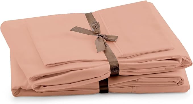 Peru Pima 415 Thread Count Percal California King Sheet Set - 100% Peruvian Pima Cotton, 4 Piece (Flat, Fitted, 2 Pillowcases) - Cooling, Deep Pocket, Hotel Quality Bedding - Rose Gold