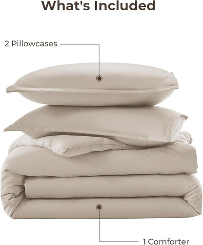 Litanika Oatmeal Comforter Queen Size, 3 Pieces Lightweight Solid Bedding Comforter Set, All Season Fluffy Bed Set (90x90In Comforter & 2 Pillowcases)