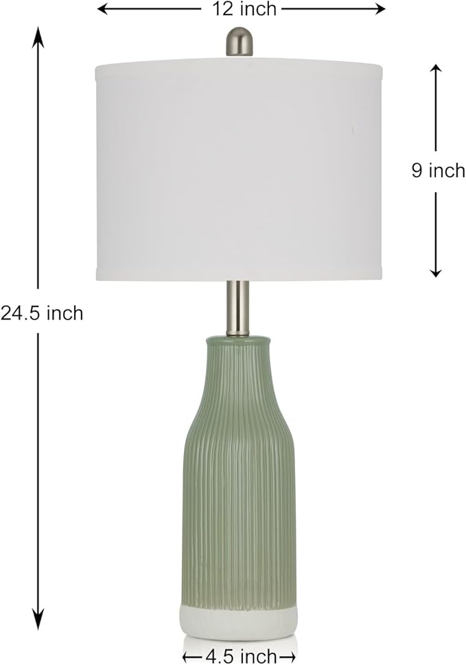 24.5" Ceramic Table Lamp for Bedroom, Sage Green Table Lamp for Living Room End Table, Small Farmhouse Bedside Lamp for Nightstand (1 Pack)