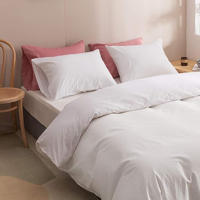 Wellboo White Comforter Sets Solid Color Bedding Comforter Set Women Men Soft Plain White Quilts Cotton Modern Durable Blankets Bedding Adults Teens Bed