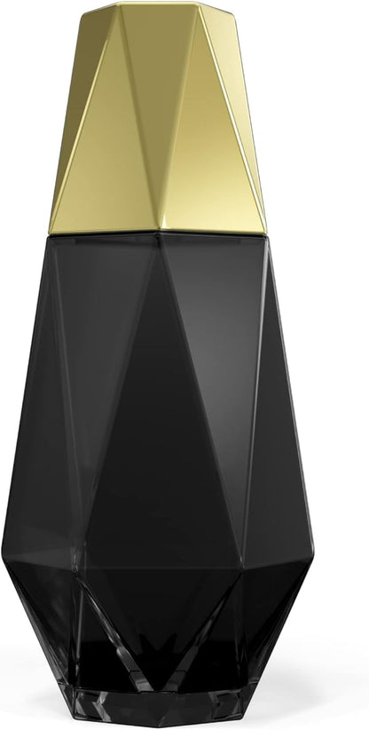 American Atelier 37 oz Modern Geometric Bedside Carafe & Cup Set – 9" Glass Carafe with Lid & Matching Cup, Angular Nightstand Drinkware for Water & Juice, Stylish Contemporary Design (Black/Gold)