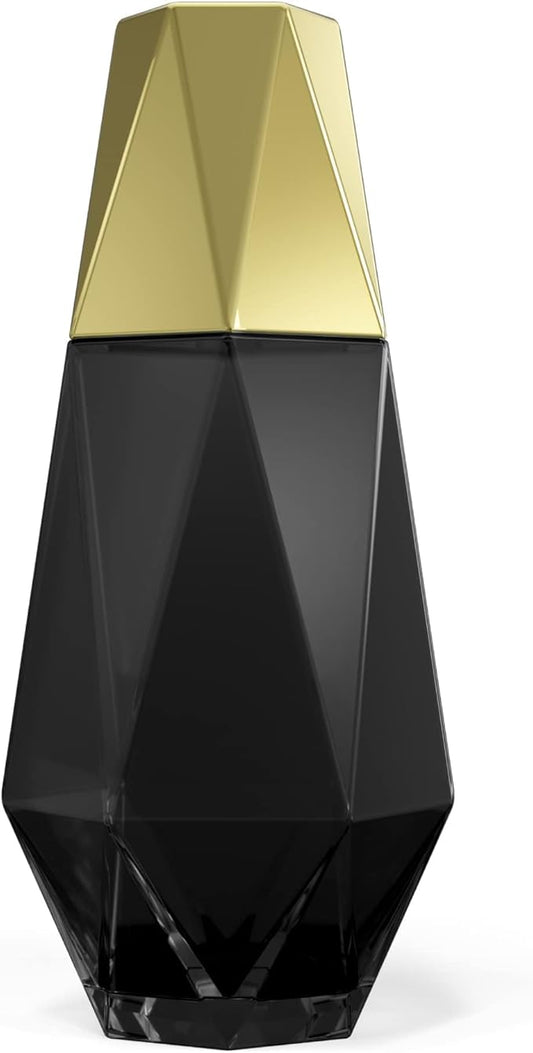 American Atelier 37 oz Modern Geometric Bedside Carafe & Cup Set – 9" Glass Carafe with Lid & Matching Cup, Angular Nightstand Drinkware for Water & Juice, Stylish Contemporary Design (Black/Gold)