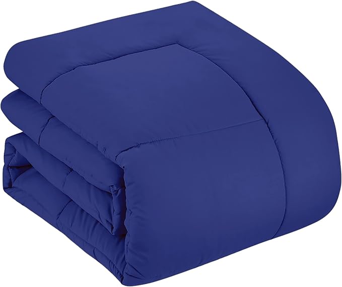 Sweet Home Collection 7 Piece Comforter Set Bag Solid Color All Season Soft Down Alternative Blanket & Luxurious Microfiber Bed Sheets, Royal Blue, Full