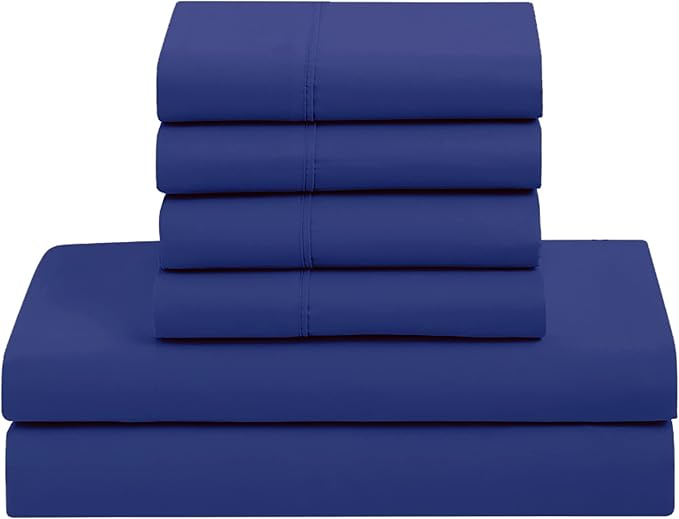 Sweet Home Collection 7 Piece Comforter Set Bag Solid Color All Season Soft Down Alternative Blanket & Luxurious Microfiber Bed Sheets, Royal Blue, Twin XL
