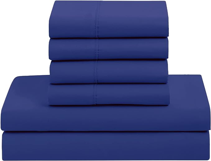 Sweet Home Collection 7 Piece Comforter Set Bag Solid Color All Season Soft Down Alternative Blanket & Luxurious Microfiber Bed Sheets, Royal Blue, Full