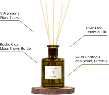 PRISTINE Swiss Château/Inspired by Hilton Reed Diffuser - Home & Bathroom | Fresh Cut Rose, Tangerine, Cedarwood Oil Reed Diffuser Set | Oil & Reed Diffuser Sticks, Home & Office Decor, Fragrance Gift