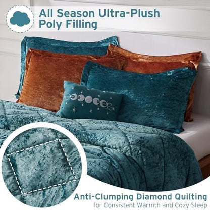Intelligent Design King Comforter Set, Velvet Comforter Set , Luxury Diamond Quilting Comforter Set, Fluffy Comforter Bed Set with Decorative Pillowand 2 Shams, 4 Piece Teal, King/ Cal King