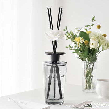 COCODOR White Flower Reed Diffuser / April Breeze / 1 Pack / Home & Office Decor Aromatherapy Diffuser Oil Gift Set / Large Size, Large Capacity, Big Size Diffuser, Black Edition/16.9Ounce(500 ml)