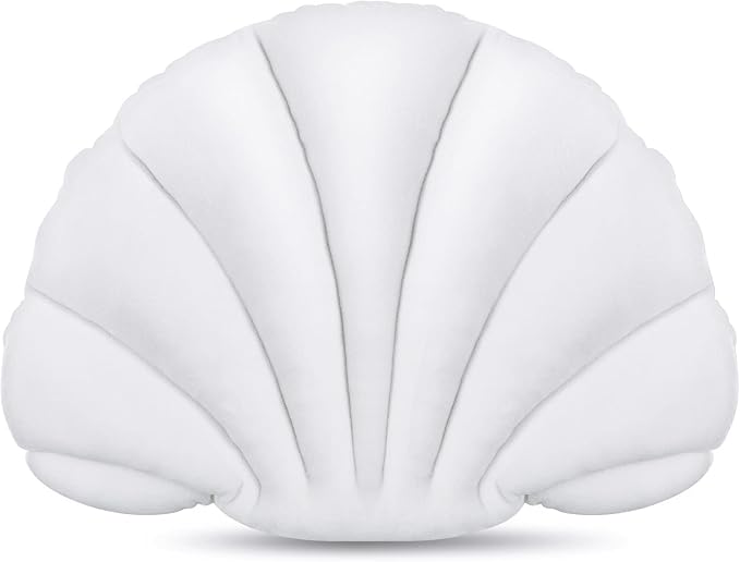 Marsui Pearl White Seashell Decorative Pillow, 13 Inch Shell Shaped Throw Pillow Gift 3D Insert Beach Soft Velvet Sea Ocean Mermaid Room Decoration Couch Bed Cute Cushions