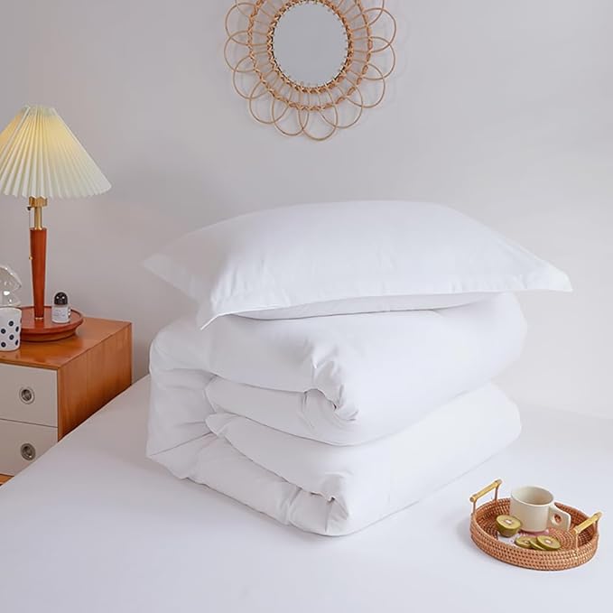 Houseri Fluffy Full Size Comforter Set - Solid White, Puffy, Cozy Bedding for Teen Girls & Boys - Lightweight, Preppy, Dorm Ready