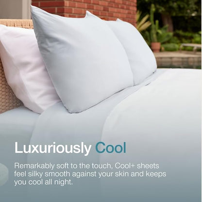 Coop Home Goods Cool+ Cooling Bed Sheets, 4 Piece King Sheet Set, White Breathable Cooling and Super Soft, Luxury Spa & Hotel Quality, King Size Bed Set