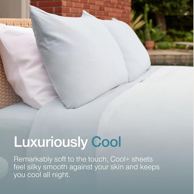 Coop Home Goods Cool+ Cooling Bed Sheets, 4 Piece Full Sheet Set, Dove Grey Breathable Cooling and Super Soft, Luxury Spa & Hotel Quality, Full Size Bed Set
