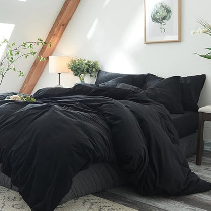 CLOTHKNOW Black Twin Comforter Set 3Pcs All Black Bedding Comforter Sets Soft Comforter Boys Men Comforter Sets