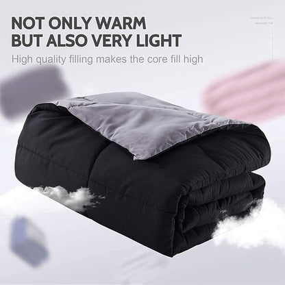 Decroom Lightweight Queen Comforter Set with 2 Pillow Sham - 3 Pieces Set - Quilted Down Alternative Comforter/Duvet Insert for All Season - Black/Grey - Queen Size