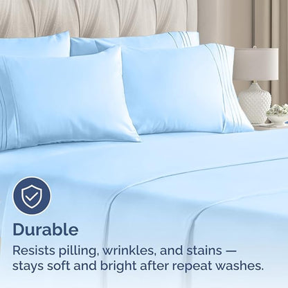 Queen Pillow Cases Set of 6 - Ultra Soft Hotel Quality Pillowcase Covers - Comfy, Cozy & Wrinkle Free - Shrink, Stain & Fade Resistant - Machine Washable Pillow Protectors - 6 Piece Set - Light Blue