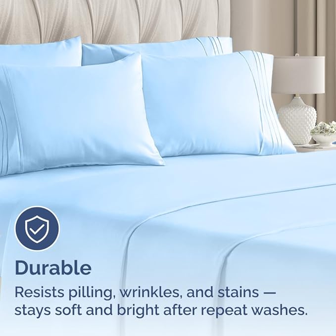 King Pillow Cases Set of 6 - Ultra Soft Hotel Quality Pillowcase Covers - Comfy. Cozy & Wrinkle Free - Shrink, Stain and Fade Resistant - Machine Washable Pillow Protectors - 6 Piece Set - Light Blue