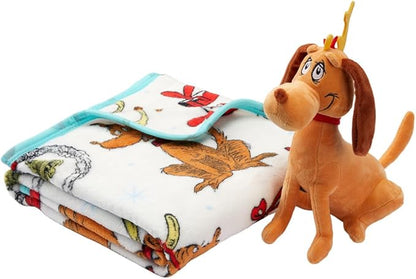 Dr. Seuss The Grinch Max Dog Holiday & Christmas Kids Bedding Super Soft Plush Pillow and Throw 2 Piece Set, 40 in x 50 in (Officially Licensed Product) by Franco