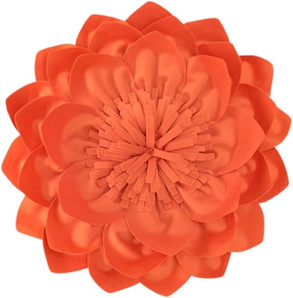 Decorative Throw Pillow 3D Flower Round Pillow Accent Handmade Cushion with Insert for Couch Bed Home Decor 14 inch Orange
