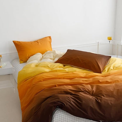 CLOTHKNOW Orange Yellow Queen Comforter Set Brown Bedding Comforter Sets Soft Yellow Queen Comforter with 2 x Pillow Cases