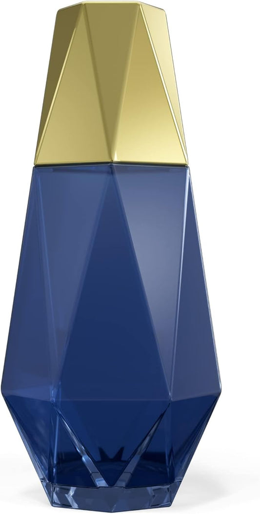 American Atelier 37 oz Modern Geometric Bedside Carafe Set – 2-Piece Glass Water Carafe with Cup Lid, Angular Nightstand Drinkware for Water, Juice & Mouthwash, Elegant Home Accessory (Navy/Gold)