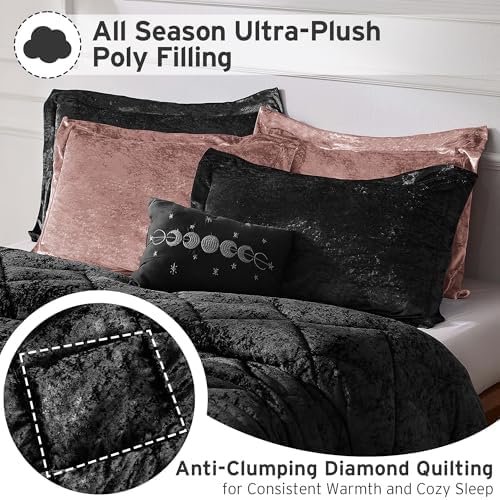 Intelligent Design Twin Comforter Set, Velvet Comforter Set , Luxury Diamond Quilting Comforter Set, Fluffy Comforter Bed Set with Decorative Pillowand 1 Sham, 3 Piece Black, Twin/Twin XL