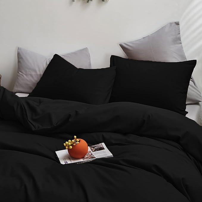 Cottonight Black Comforter Set Queen Men All Black Bedding Set Blanket Quilts Soft Breathable Pure Dark Color Lightweight Bedding Comforter Queen Size Adults Teens