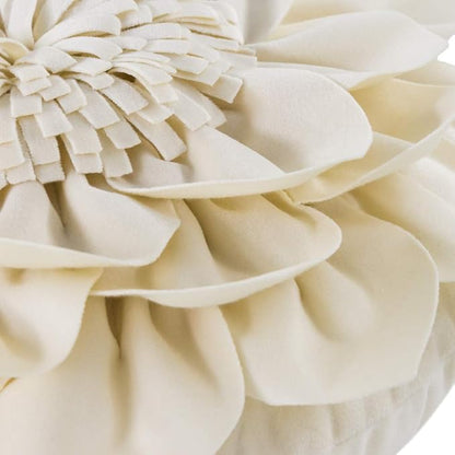 Decorative Throw Pillow 3D Flower Round Pillow Accent Handmade Cushion with Insert Included for Couch Bed Home Decor 12 Inch Cream White