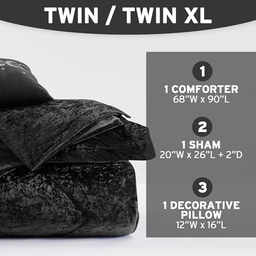 Intelligent Design Twin Comforter Set, Velvet Comforter Set , Luxury Diamond Quilting Comforter Set, Fluffy Comforter Bed Set with Decorative Pillowand 1 Sham, 3 Piece Black, Twin/Twin XL