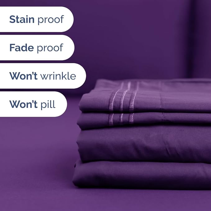 Flex Top Split Head King 4 Piece Sheet Set - Comfy Breathable & Cooling Bed Sheets Set - Hotel Luxury Bedding for Women, Men, Kids, Teens, Boys & Girls - Deep Pockets, Ultra-Soft - Oeko-Tex - Purple