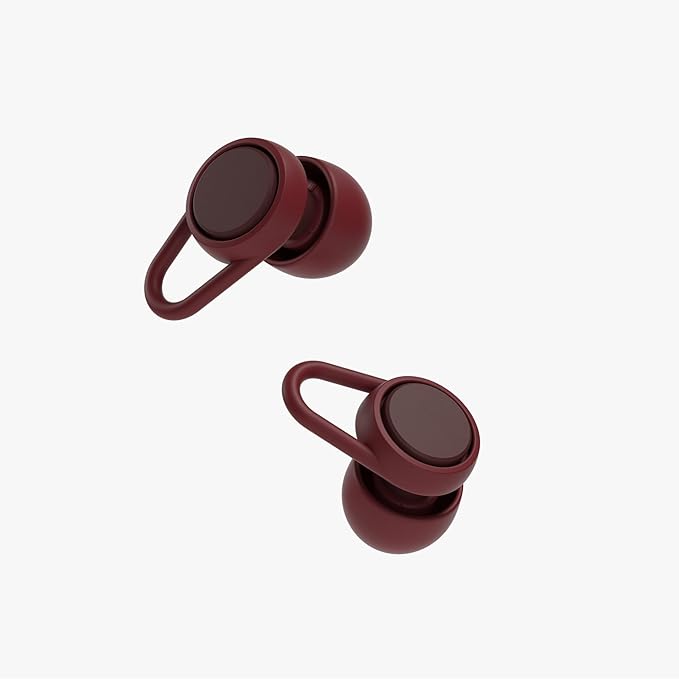 Hears Plus Ear Plugs for Noise Reduction - Patented Reusable Concert Earplugs, 25dB SNR Sound Reduction, Hypoallergenic for Musicians, Motorcycle and Sleeping with 4 tip Sizes - Burgundy Breeze