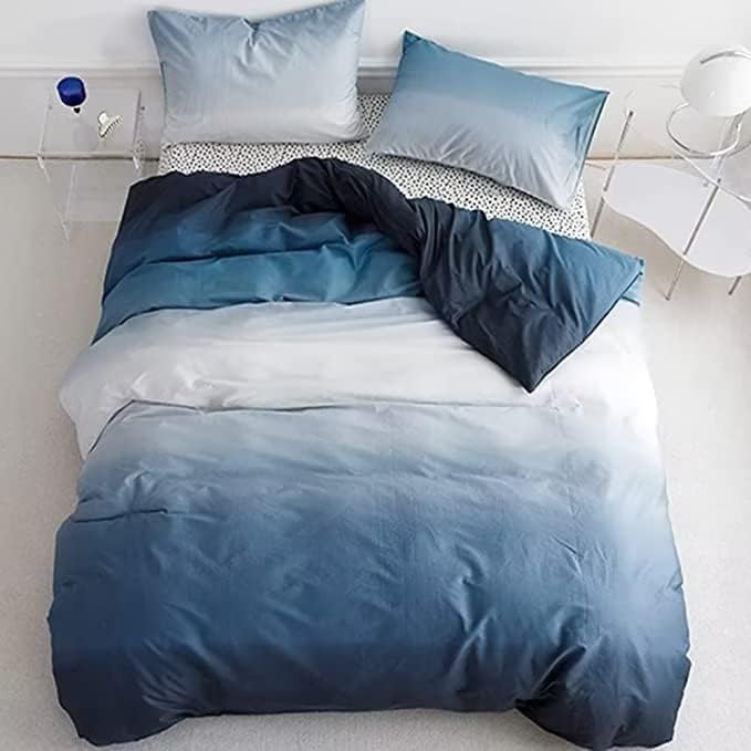 Houseri Queen Comforter Sets White and Blue 3 Pieces Gradient Blue Bedding Sets Queen Teen Boys Men Women Modern Aesthetic Ombre Lake Blue Navy Ocean Sky Blue Bed Quilts Comfy Soft Comforters Queen