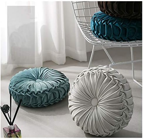 MOCOFO Round Velvet Throw Pillow, Pumpkin Shape Decorative Floor Cushion, Handcrafted Pleated Design, 14 and 16 Inch Diameter, Multiple Colors, Polyester Fill (Wine red, 14")