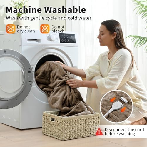Electric Blanket Queen Size, Dual Control Heated Blankets (84"x90") 10 Heat Settings & 0.5-12H,Adjustable Timer, Cozy Velvet Reversible, Overheat Protection,ETL Certified, Machine Washable