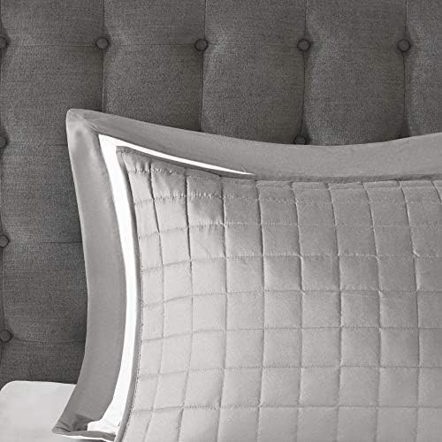 Madison Park Heritage Comforter Quilt Combo Set - Modern Luxury Design, All Season Down Alternative Bedding, Matching Shams, Decorative Pillows, Full/Queen(90"x90"), Color Block Grey 8 Piece