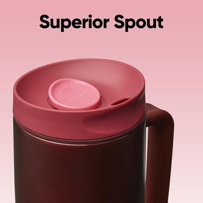 Owala SmoothSip Slider Stainless Steel Insulated Travel Mug with handle, 100% Leak Proof, For Hot and Cold Drinks, Travel Friendly with Sliding Lock Lid, 24 oz, BPA Free, Leak Proof, Black Cherry
