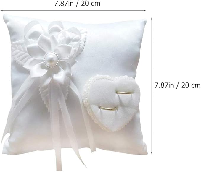 Veemoon Lace Pearl Wedding Ring Bearer Pillow Holder, 7.9 Inch Ring Bearer for Wedding