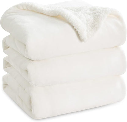Bedsure GentleSoft Sherpa Fleece Blankets Queen Size for Bed - Thick and Warm Throw for Women and Men, Soft Fuzzy Plush Queen Blanket for Winter, Non-Heated, White, 90x90 Inches