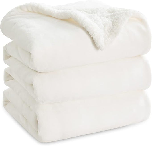 Bedsure GentleSoft Sherpa Fleece Blankets Queen Size for Bed - Thick and Warm Throw for Women and Men, Soft Fuzzy Plush Queen Blanket for Winter, Non-Heated, White, 90x90 Inches