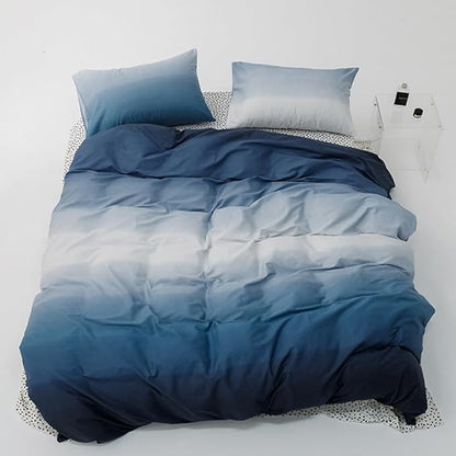 CLOTHKNOW Blue White Full Size Comforter Sets Blue Gradient Bedding Comforter Sets All Season Soft Comforters with 2 x Pillow Cases
