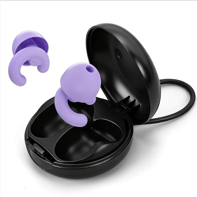 Noise Cancelling Ear Plugs for Sleep, Small Ear Fit - No-Pain for Side Sleepers, 33dB NRR Reusable Silicone One-Piece Design, 4 Sizes for Adults & Kids, Portable Case