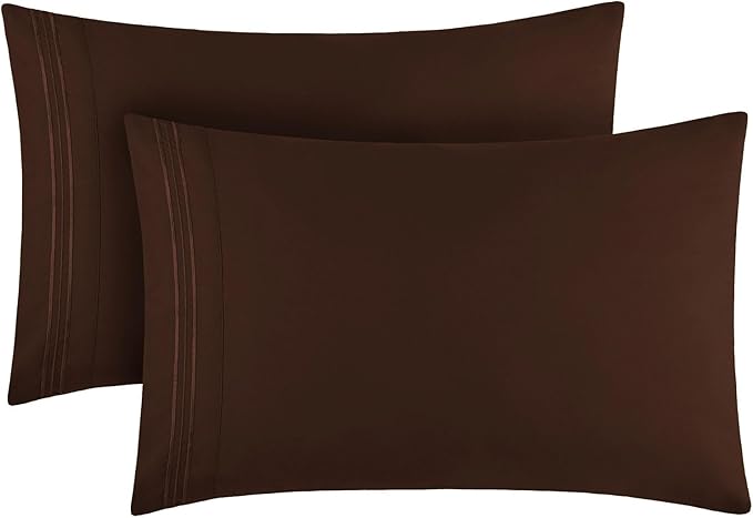 Mellanni Pillow Cases - Luxury, Extra Soft, Cooling Pillow Covers - 2 PC Iconic Collection Pillowcases - Envelope Closure (King 20" x 40", Brown)