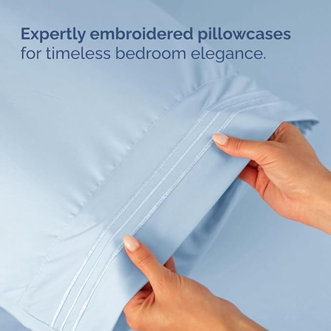 Split Head King Sheet Set – 4 Piece Flex Split Top King Sheets for Adjustable Beds - Fits 14” to 16" Mattress w/ Deep Pockets - Soft, Breathable & Cooling - Luxury Bedding and Wrinkle Free - Sky Blue