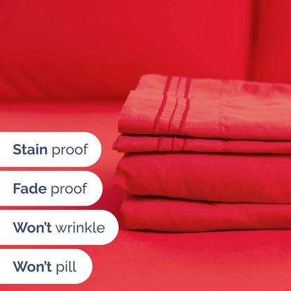 Flex Top Split Head King 4 Piece Sheet Set - Comfy Breathable & Cooling Bed Sheets Set - Hotel Luxury Bedding for Women, Men, Kids, Teens, Boys and Girls - Deep Pockets, Ultra-Soft & Oeko-Tex - Red