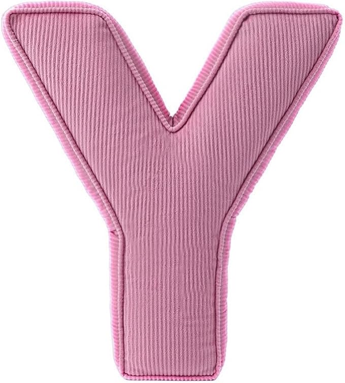 Pink Letter Plush Pillow, Letter Hugging Throw Pillows, Decorative Corduroy Initial Letter Shaped Throw Pillows, Letter Pillows English Alphabet A to Z for Sofa Bedroom Living Room Decor (Y)